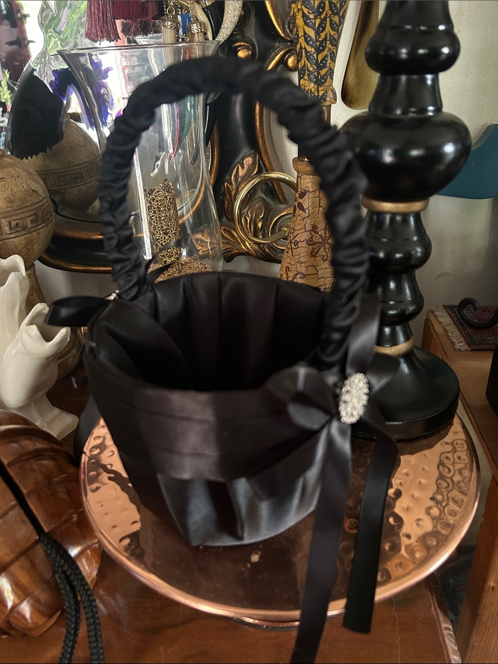 Black Satin Basket Bag